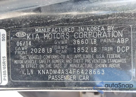 2015 Kia Rio Lx from USA, damaged, VIN KNADM4A34F6428663